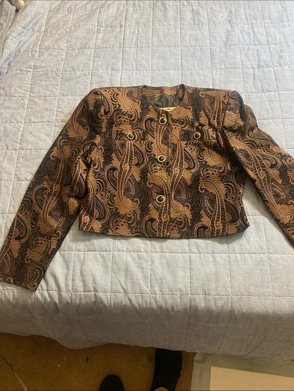 Vintage Dita Martin Design Textured Paisley Brown & Black Leather Jacket